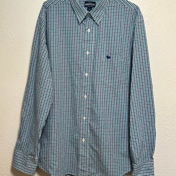 Aeropostale Classic Fit Blue Checker Shirt Mens Size L - Picture 2 of 14